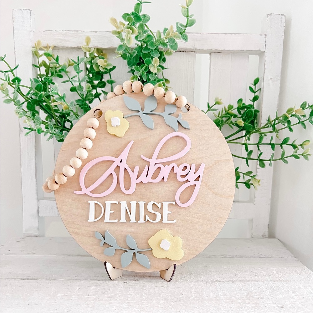 Wood NAME SIGN Personalized Floral Design | Shower Gift | Nursery Bedroom Decor